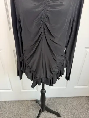 Anthropologie Massimo Dutti Black Ruched Ruffle Top Size L NWOT thumbnail 4