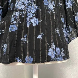 Maurices Black Blue Floral Stripes Print Quarter Sleeve Flowy Blouse Boho Rodeo thumbnail 3