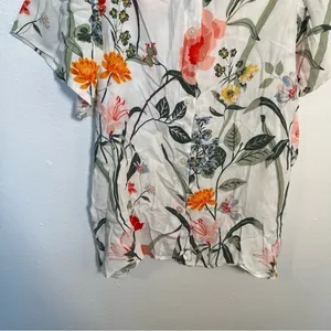 Loft Women's Size‎ Small Floral Button Back Blouse White Flutter Sleeve Flowy thumbnail 10