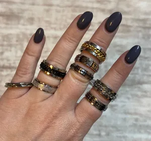 Ring Bundle Size 8 Chain Circles Silver Black Gold Glitter Moon Stars Rings New thumbnail 1