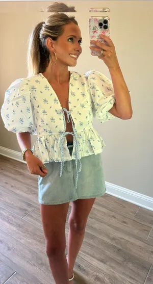 Floral Bow Tie Blouse White thumbnail 1