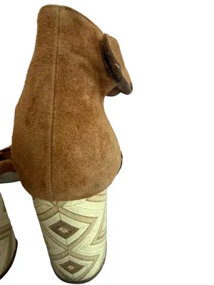 Jeffrey Campbell LIndsay Sandals Suede Camel Block Heel Retro Size 7 Women's thumbnail 6