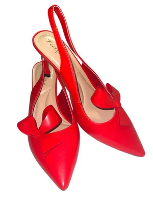 Feetquake brand beautiful red pointy toe sling back kitten 3” heels thumbnail 8