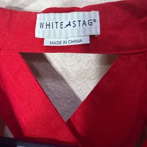 White Stag Red Linen Blend Button Front Maxi Dress Back Cutout Womens‎ Small 4/6 thumbnail 6