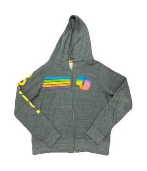 Aviator Nation Grey 5 Stripe Copilot Zip Up Hoodie Size Small Preppy Coding thumbnail 1