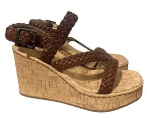 New Womens BOC Born Concept Chrissy Brown Braided Cork Wedges Sandals Size thumbnail 1