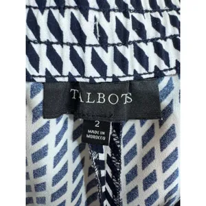 Talbots 2 Navy White‎ Blue Geometric Print Wide Leg Pants Women's Career Chic thumbnail 6