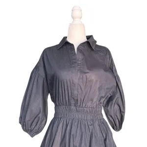 Free People Karolina Black‎ Cotton Mini Dress Puff Sleeve Bubble Hem XS Boho thumbnail 2