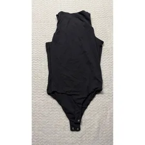 SKIMS Womens Black High Neck Sleeveless Bodysuit Size L Mock Neck Snap Gusset thumbnail 3