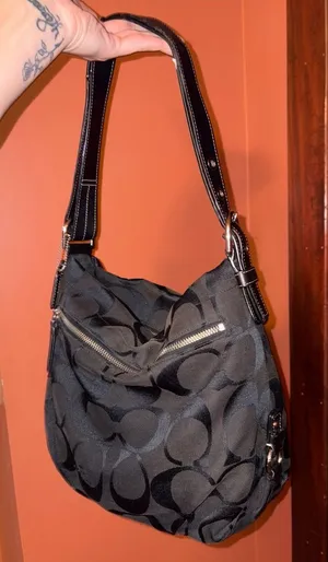 Coach Black Signature Canvas Shoulder Bag thumbnail 1