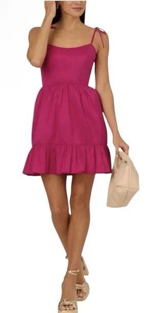 ADRIANNA PAPELL Strapless Taffeta Mini Dress Bright Magenta Pink Size 6‎ thumbnail 1