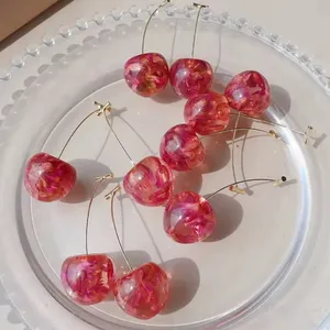 Pink and Gold Cherry Drop Earrings thumbnail 6