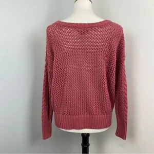 American Eagle Mauve Loose Knit Chunky Sweater Large Crew Neck thumbnail 4