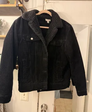 Topshop Black Corduroy Teddy Jacket with Sherpa Collar thumbnail 1