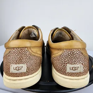 UGG Australia Taya Tan Leather Sneakers Silver Metallic Accent Size 9.5 thumbnail 6