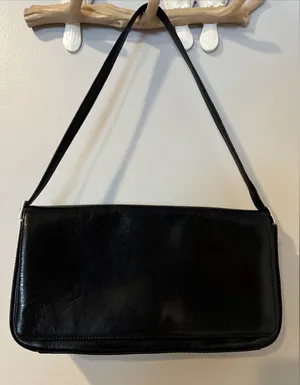 Vintage Fossil Black Leather Hobo Shoulder Flap Bag‎ Y2K thumbnail 1