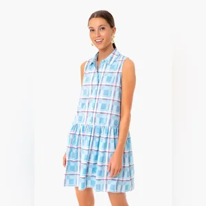 Tuckernuck Westport Trellis Sleeveless Hayes Shirt Dress Mini Blue Large L thumbnail 3
