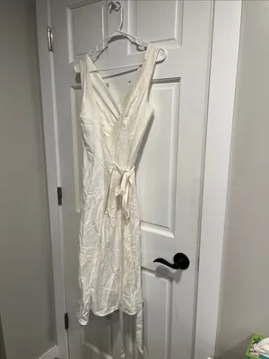 Fame and Partners Linen Blend Wrap Dress in Off White Color US Size 0 NWT thumbnail 2