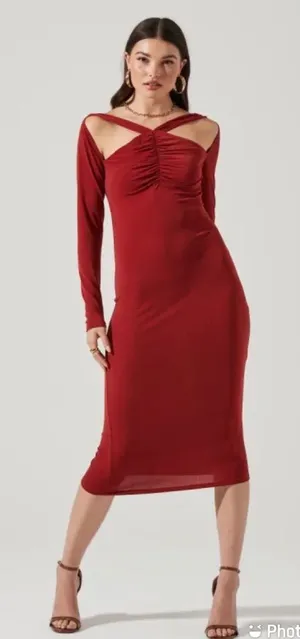 ASTR Brick Red Cutout Long Sleeve Midi Dress Size‎ XS Cockail Party Fall Winter thumbnail 1
