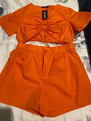 Boohoo New With Tag 2 Piece Orange Short Set thumbnail 1