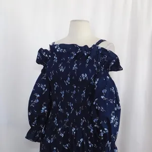 Revolve REBECCA‎ TAYLOR Francine Off Shoulder Dress Floral Smocked Navy Blue 0 thumbnail 6