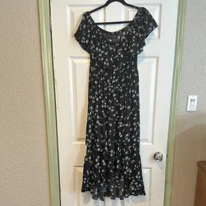 Lane Bryant Black White floral Ruffled Tiered high low off the shoulder Sundress thumbnail 6