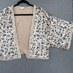 POL Velvet Floral Lace Kimono Cardigan Beige Black Large Whimsigoth Romantic thumbnail 4