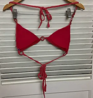 SM Salmon pink crochet triangle bikini top thumbnail 3