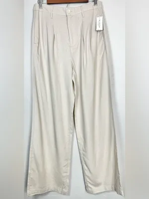 Risen Jeans Linen Blend Wide-Leg Pleated Trouser Pants Size Medium thumbnail 4