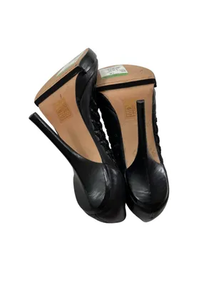 NWT Jeffrey Campbell Black Leather Woven Cutout Platform Stiletto Pumps Size 7 thumbnail 7