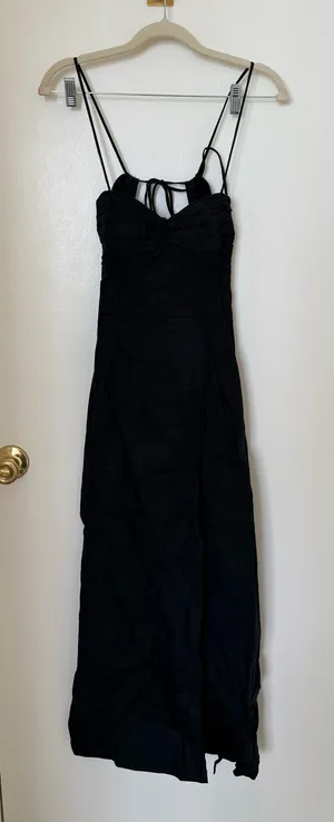 ZARA Black Cotton Midi Dress with Leg Slit thumbnail 1