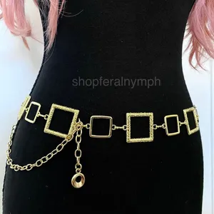 Gold Y2K Geometric Open Square Waist Chain Belt, Fits 22.5-41 Inches, X7GA1299 thumbnail 3