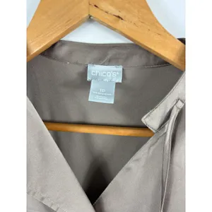 Chicos Brown Satin Button Up Shirt Size 1P / MP thumbnail 2