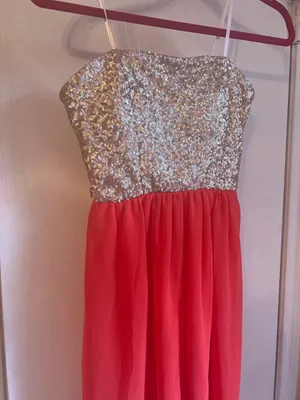 Jodi Kristopher Strapless Sequin Bodice Red Chiffon Dress S thumbnail 2