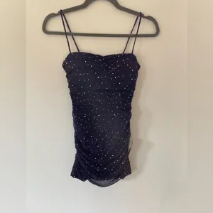 Lulus Flirty Vibes Purple Multi Sparkly Ruched Bodycon Mini Dress NEW size M thumbnail 9