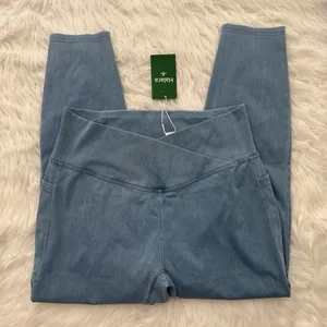 Halara Flex Crossover Pocket Denim Skinny Jeans Leggings Blue Denim Large 7/8 thumbnail 3