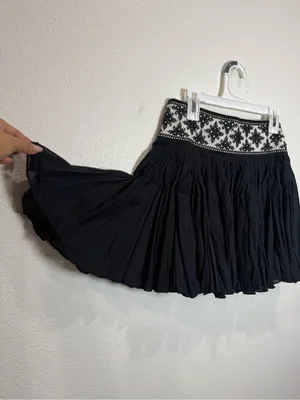 Free People Black Mini Skirt Boho Embroidered Mirror Fairycore Flirty Whimsygoth thumbnail 4