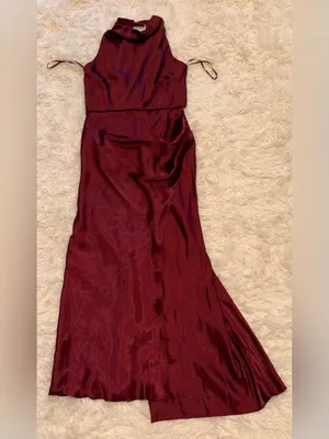 NEW Betsy & Adam Charmeuse Halter burgundy Dress SZ 12 thumbnail 4