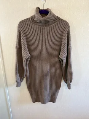 Prinbara Brown Ribbed Oversized Turtleneck Sweater Dress S thumbnail 2