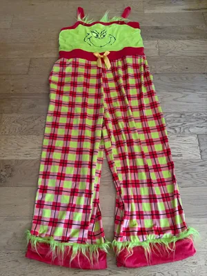 NWT - XXL (20) - Grinch Plaid Knit Pajama Set - Lime & Red thumbnail 2