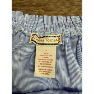 Flying Tomato Dress Women's L Blue White Pinstripe Off Shoulder Embroidered Boho thumbnail 7