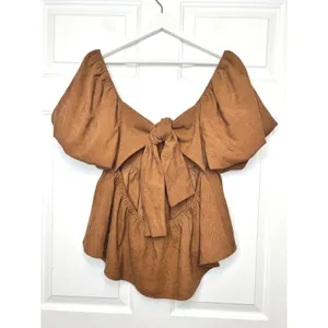 Aurelia‎ Parks Francesca's Peplum Top XL Brown Puff Sleeve Tie Back thumbnail 4