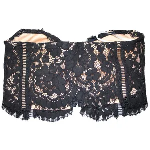 NWOT Womens Lulus Black Cream Nude Lace Strapless Bandeau Crop Top Size Small S thumbnail 2