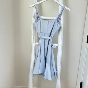 Rumor Light Blue Belted Flared Ruffle Bottom Mini Dress SZ Small thumbnail 2