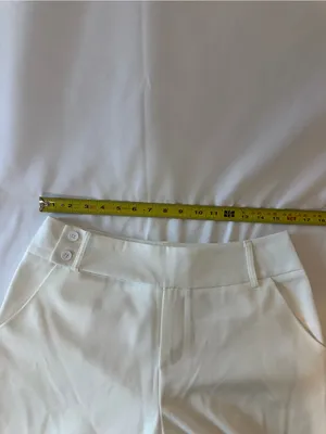White Women's Dress Pants with Button Waist Detail thumbnail 2