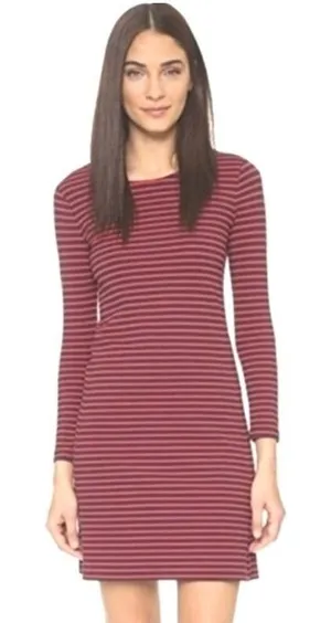 Madewell Mini Dress Shift Long Sleeve Striped Knit Crew Neck Red Navy‎ Women XS thumbnail 1