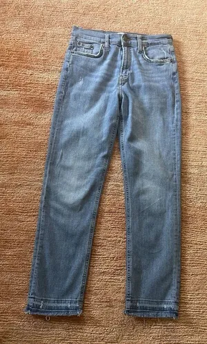 Zara Blue Distressed Straight Leg Jeans Women’s Sz 28 Raw Hem Made in Turkey thumbnail 1