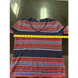 Lauren Ralph Lauren Women's Sweater Sz L Linen Cotton Blend Stripe V-neck thumbnail 4