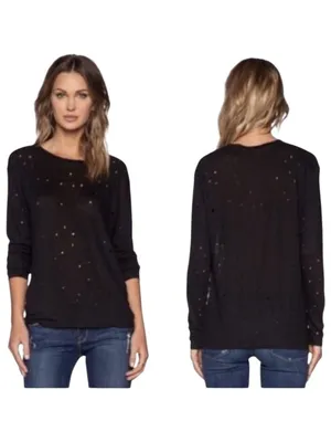 IRO Shirt Women‎ XS Black Linen Marvina Distressed Long Sleeve Tee Grunge Punk thumbnail 2