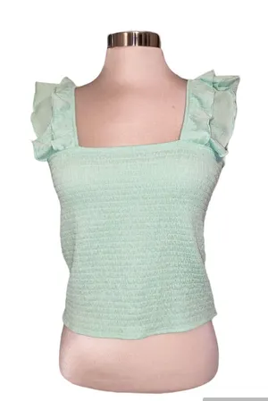 crop top square neckline ruffled short sleeves size large NWT thumbnail 1